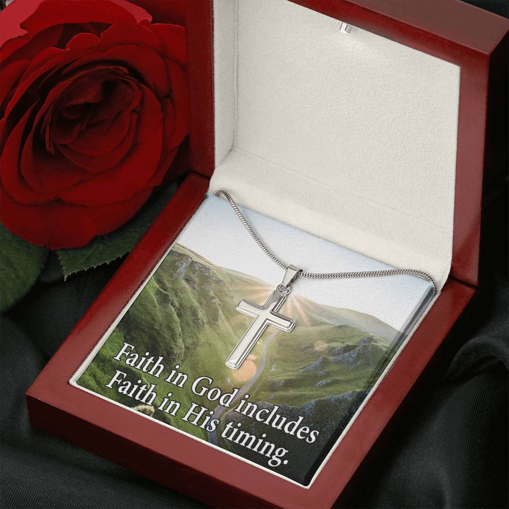 Scripture Card Faith In God's Timing Inspirational Cross Card Necklace w Stainless Steel Pendant-Express Your Love Gifts