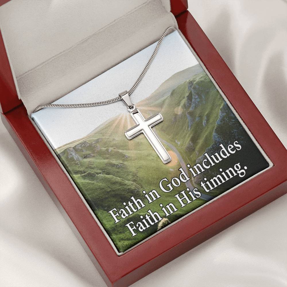 Scripture Card Faith In God's Timing Inspirational Cross Card Necklace w Stainless Steel Pendant-Express Your Love Gifts