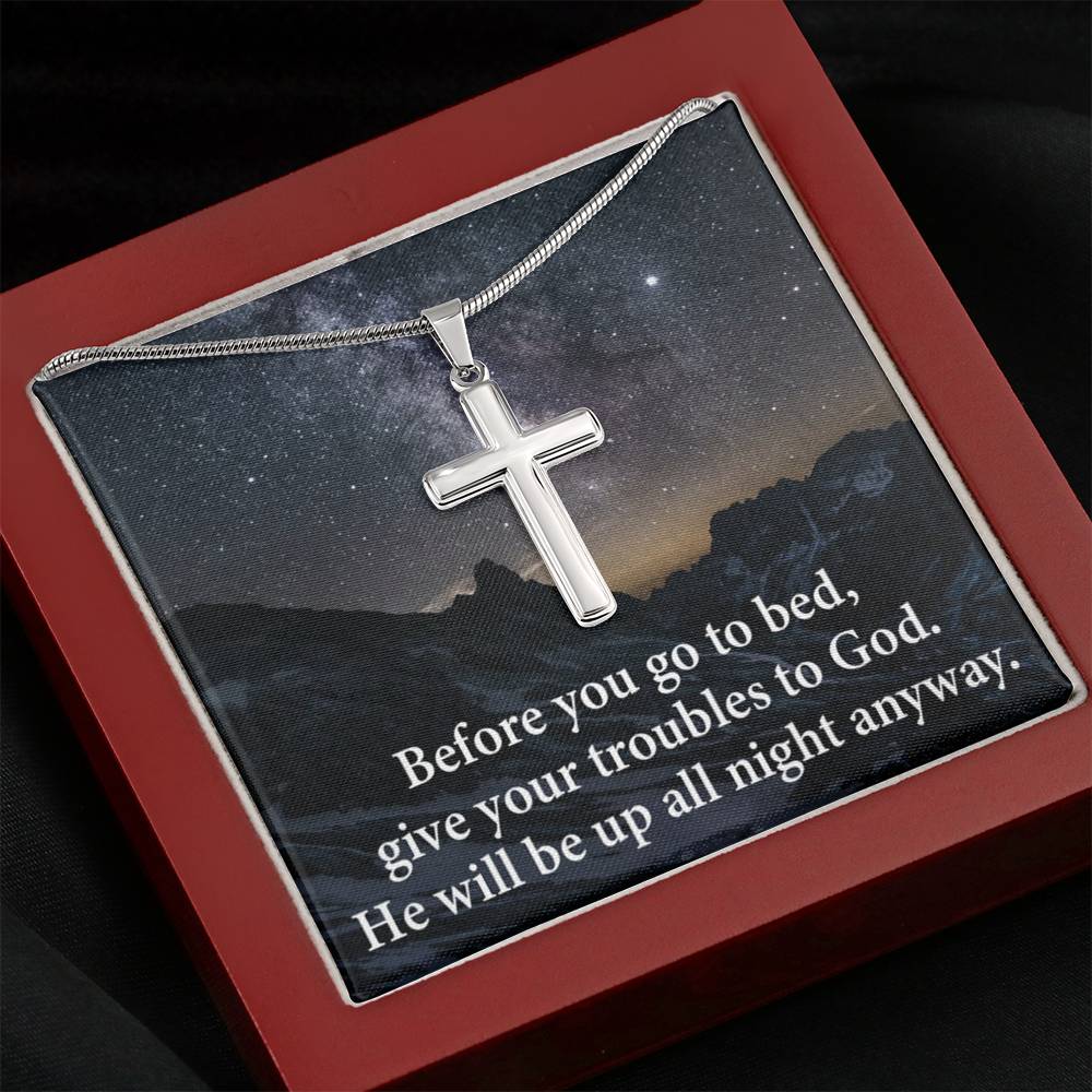 Scripture Card Give Your Troubles to God Cross Card Necklace w Stainless Steel Pendant-Express Your Love Gifts