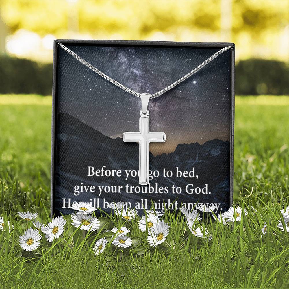 Scripture Card Give Your Troubles to God Cross Card Necklace w Stainless Steel Pendant-Express Your Love Gifts