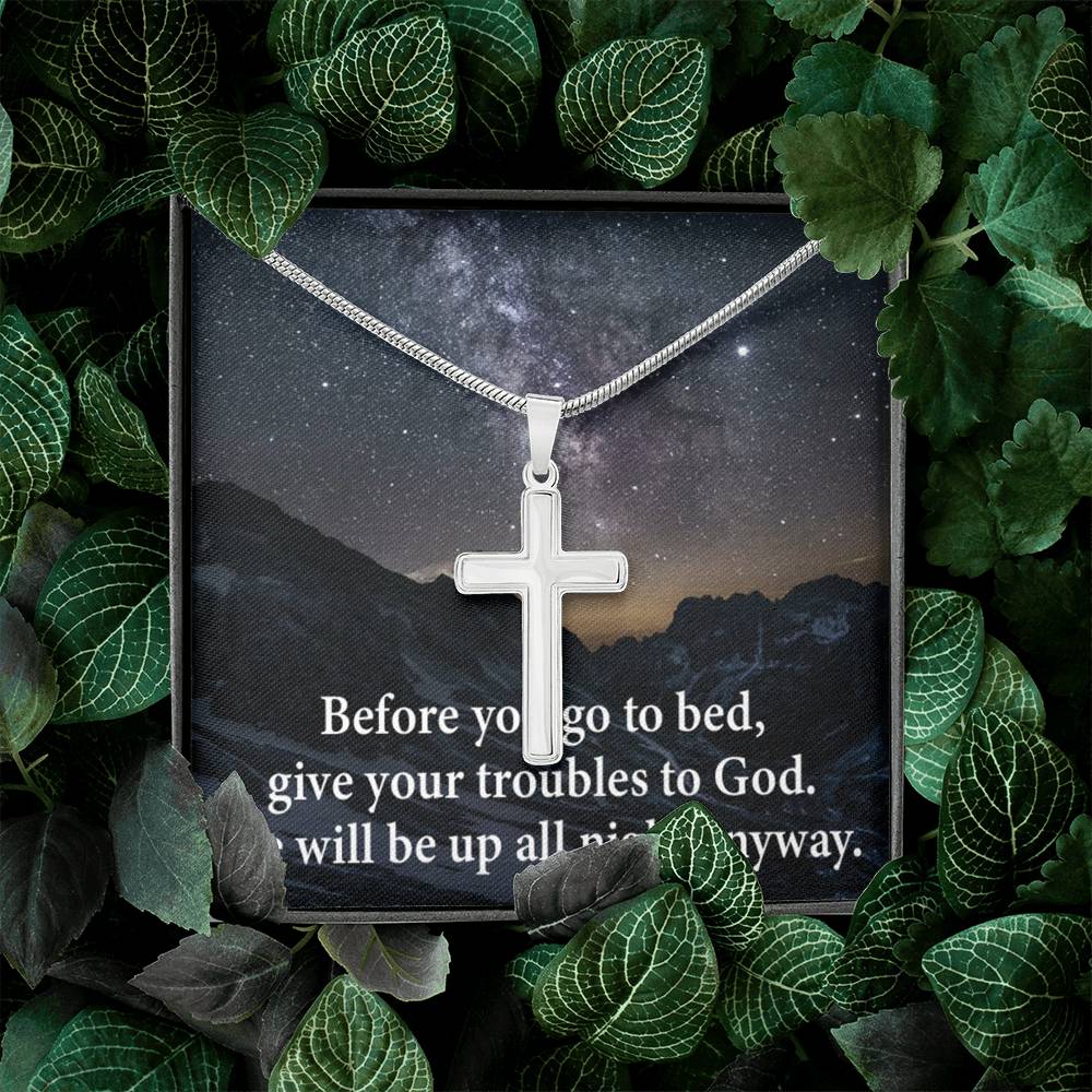 Scripture Card Give Your Troubles to God Cross Card Necklace w Stainless Steel Pendant-Express Your Love Gifts