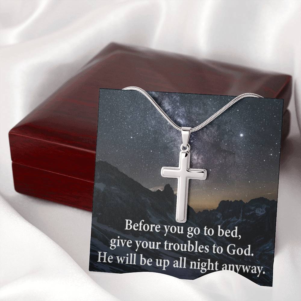 Scripture Card Give Your Troubles to God Cross Card Necklace w Stainless Steel Pendant-Express Your Love Gifts
