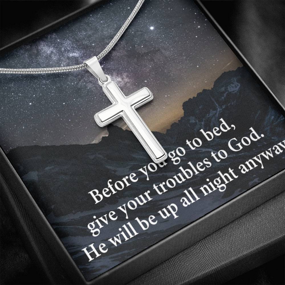 Scripture Card Give Your Troubles to God Cross Card Necklace w Stainless Steel Pendant-Express Your Love Gifts