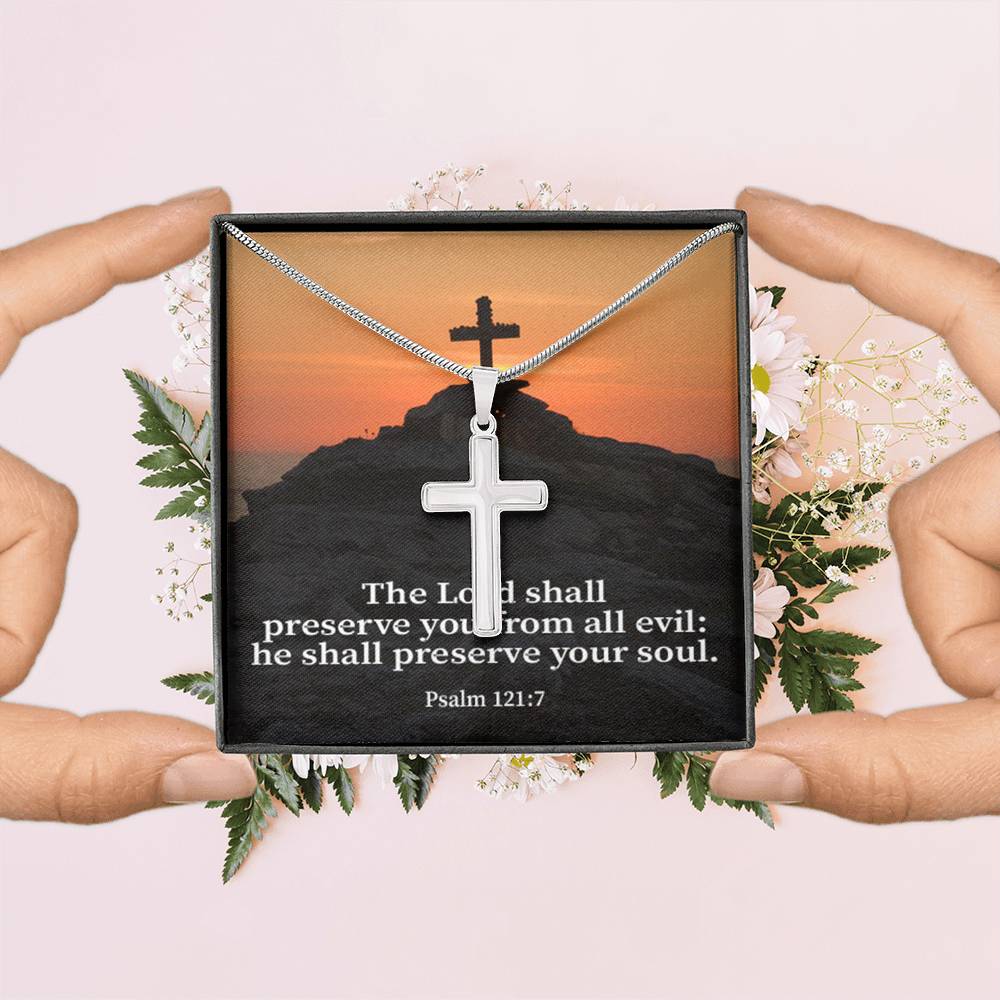 Scripture Card Hope Psalm 121:7 Cross Card Necklace w Stainless Steel Pendant Religious Gift-Express Your Love Gifts