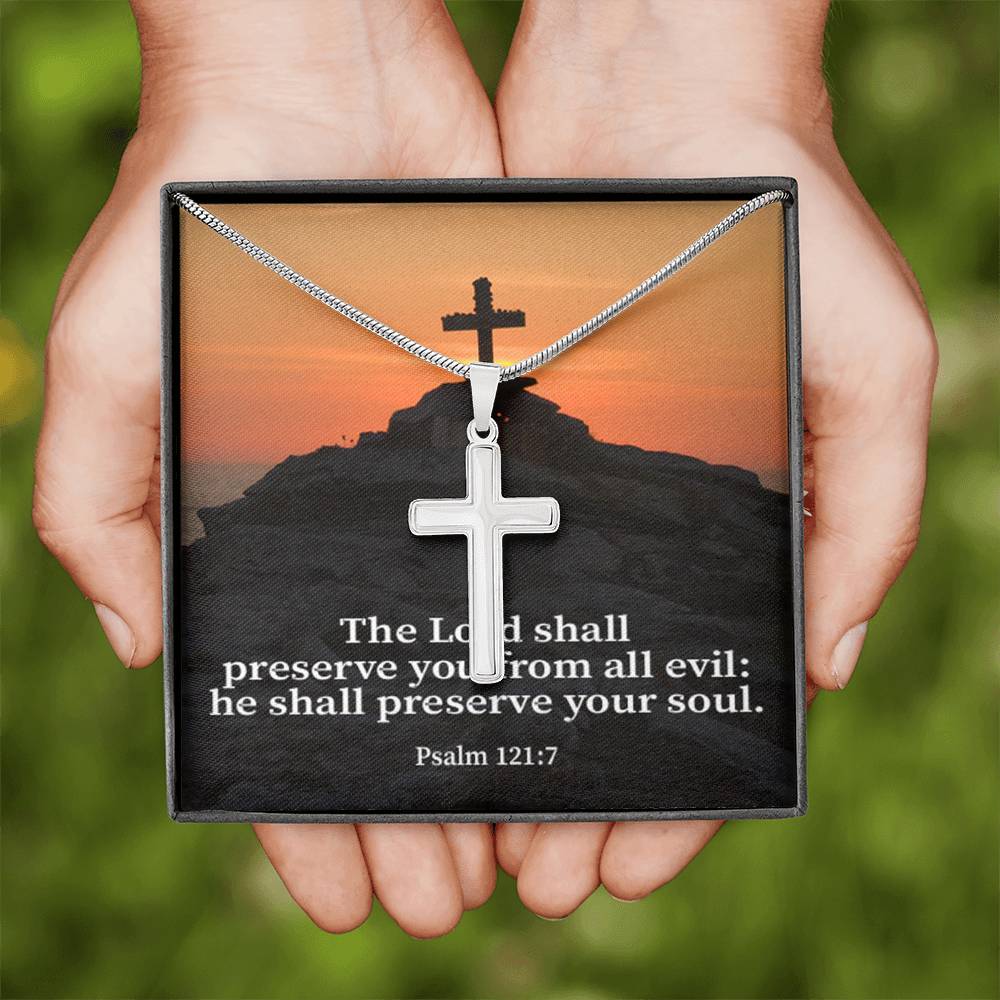 Scripture Card Hope Psalm 121:7 Cross Card Necklace w Stainless Steel Pendant Religious Gift-Express Your Love Gifts