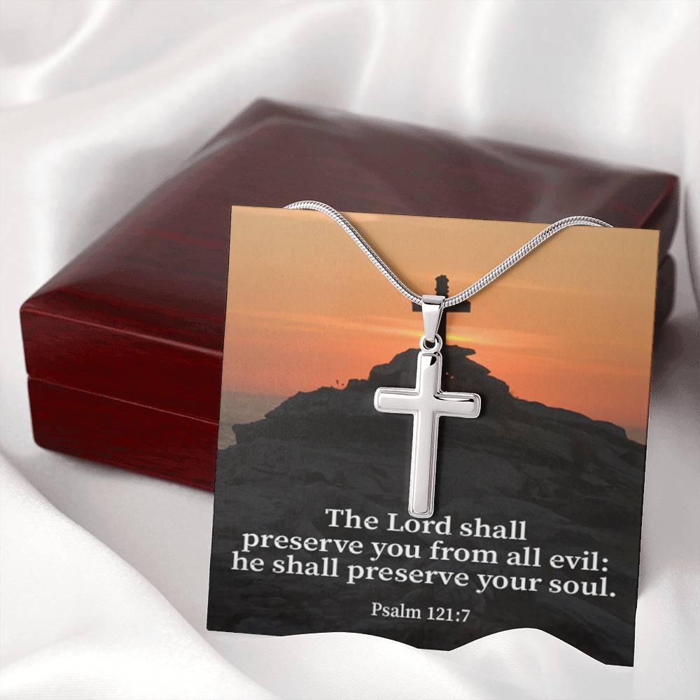 Scripture Card Hope Psalm 121:7 Cross Card Necklace w Stainless Steel Pendant Religious Gift-Express Your Love Gifts