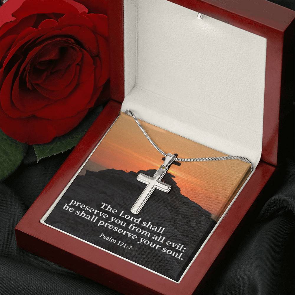 Scripture Card Hope Psalm 121:7 Cross Card Necklace w Stainless Steel Pendant Religious Gift-Express Your Love Gifts