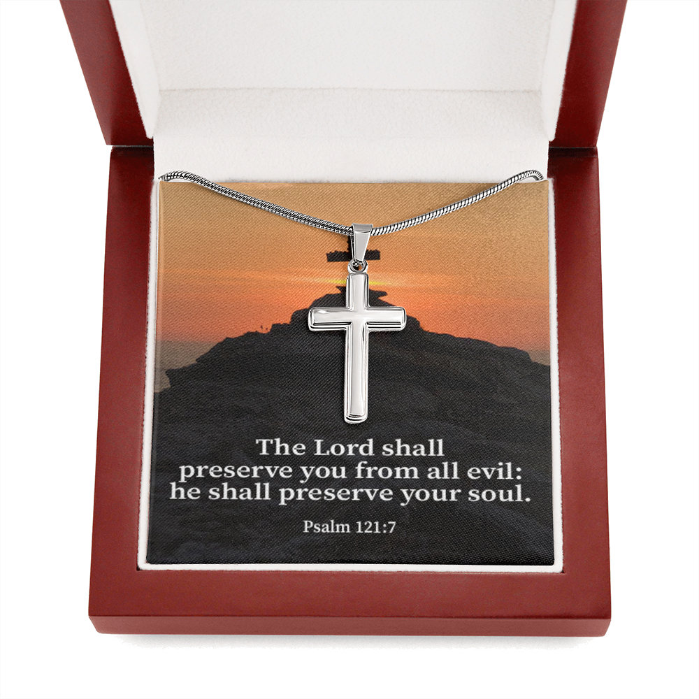 Scripture Card Hope Psalm 121:7 Cross Card Necklace w Stainless Steel Pendant Religious Gift-Express Your Love Gifts