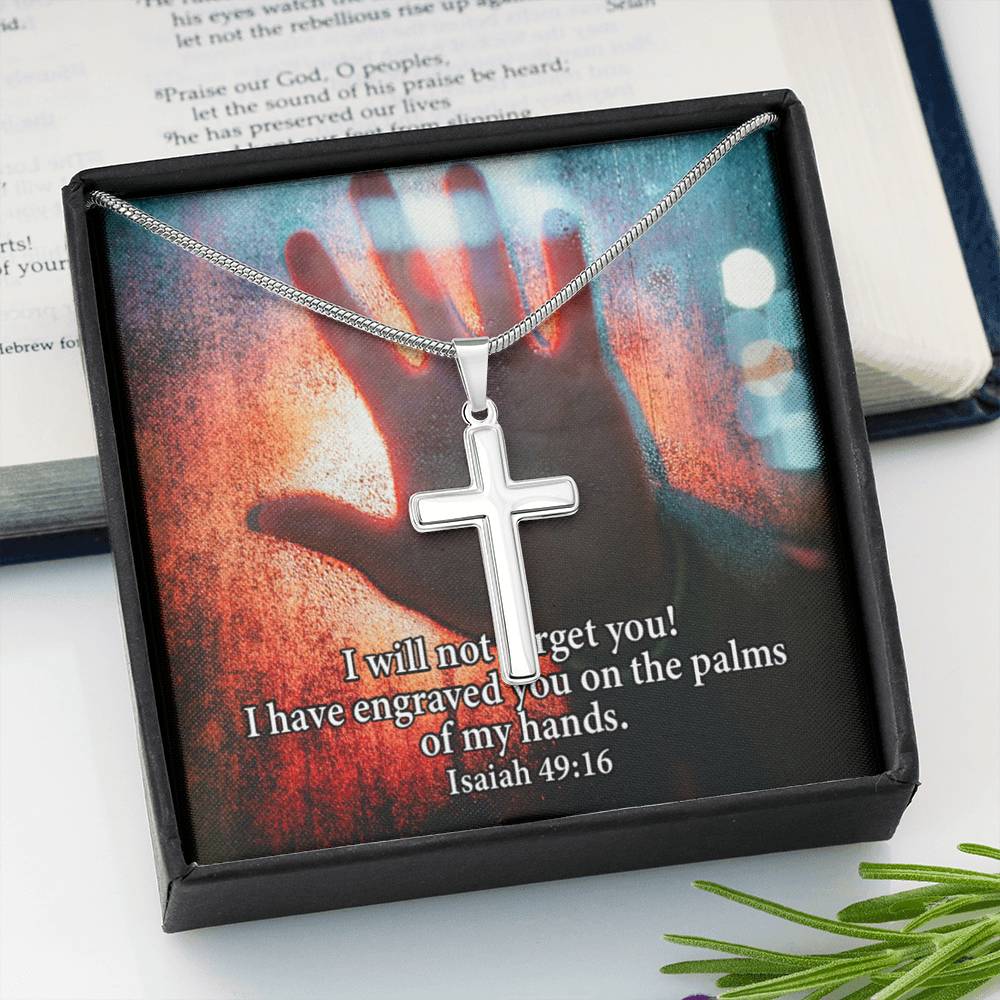 Scripture Card Isaiah 49:16 Cross Card Necklace w Stainless Steel Pendant Religious Gift-Express Your Love Gifts