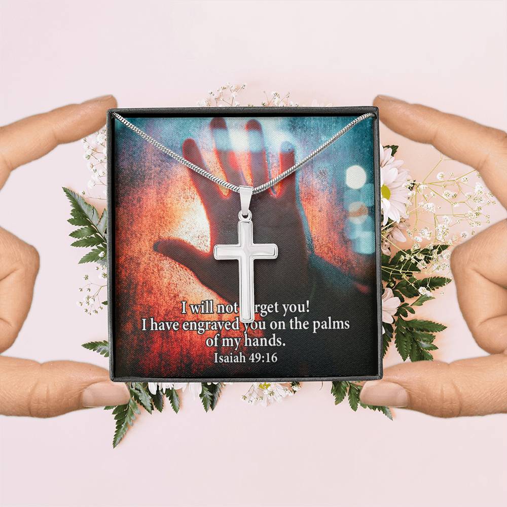Scripture Card Isaiah 49:16 Cross Card Necklace w Stainless Steel Pendant Religious Gift-Express Your Love Gifts