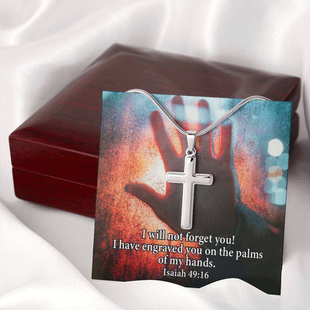 Scripture Card Isaiah 49:16 Cross Card Necklace w Stainless Steel Pendant Religious Gift-Express Your Love Gifts