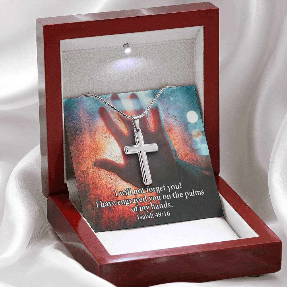 Scripture Card Isaiah 49:16 Cross Card Necklace w Stainless Steel Pendant Religious Gift-Express Your Love Gifts