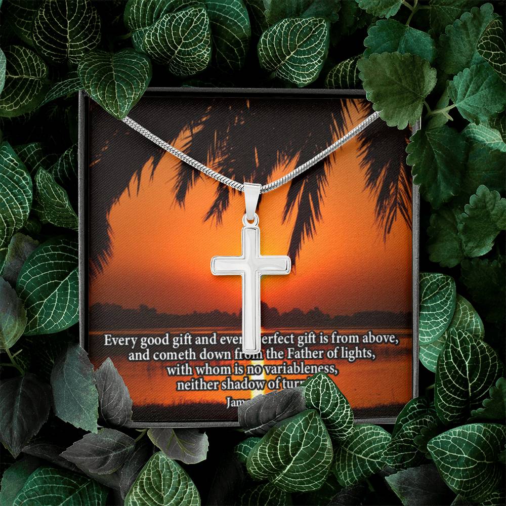 Scripture Card James 1:17 Cross Card Necklace w Stainless Steel Pendant Religious Gift-Express Your Love Gifts