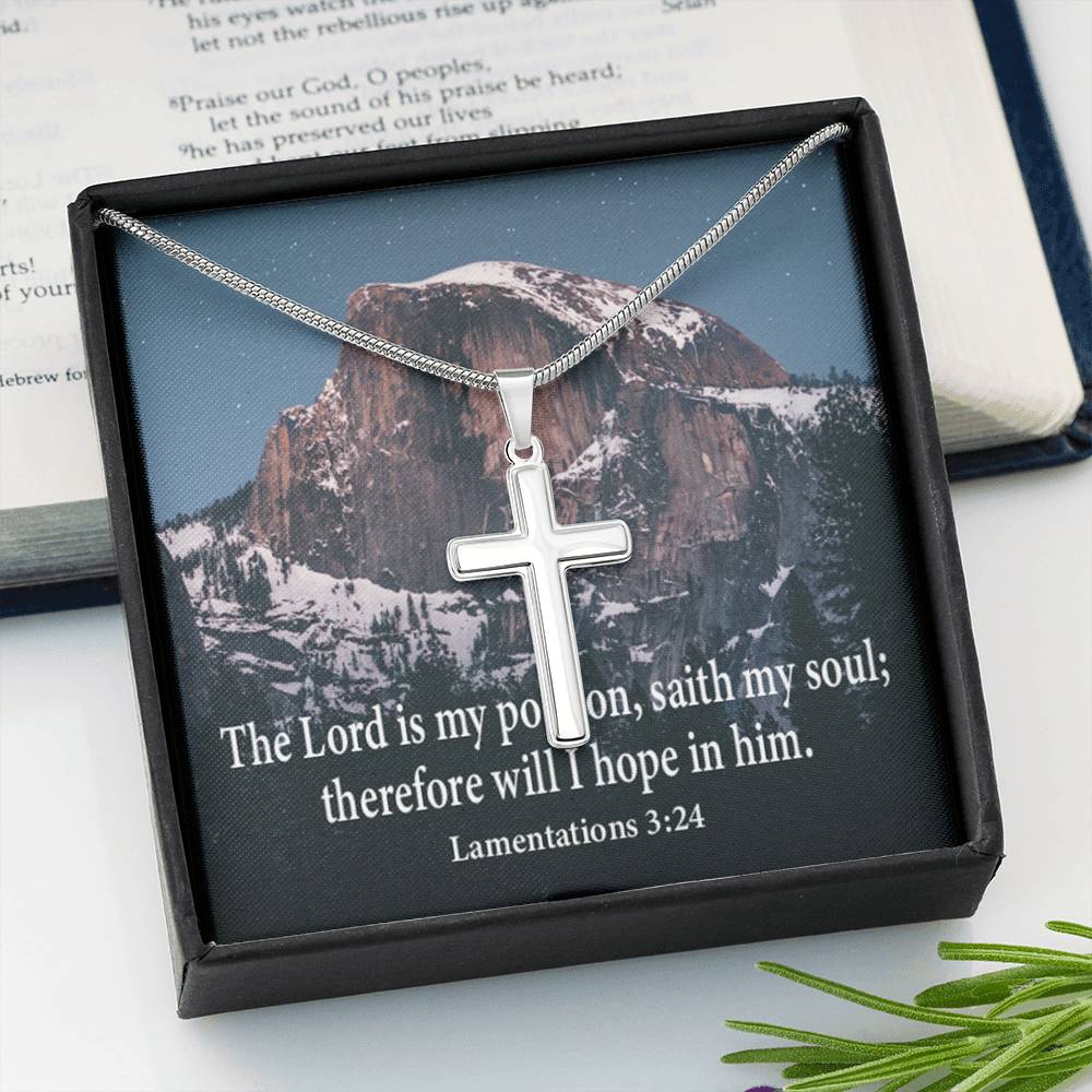 Scripture Card Lamentations 32:4 Cross Card Necklace w Stainless Steel Pendant Religious Gift-Express Your Love Gifts
