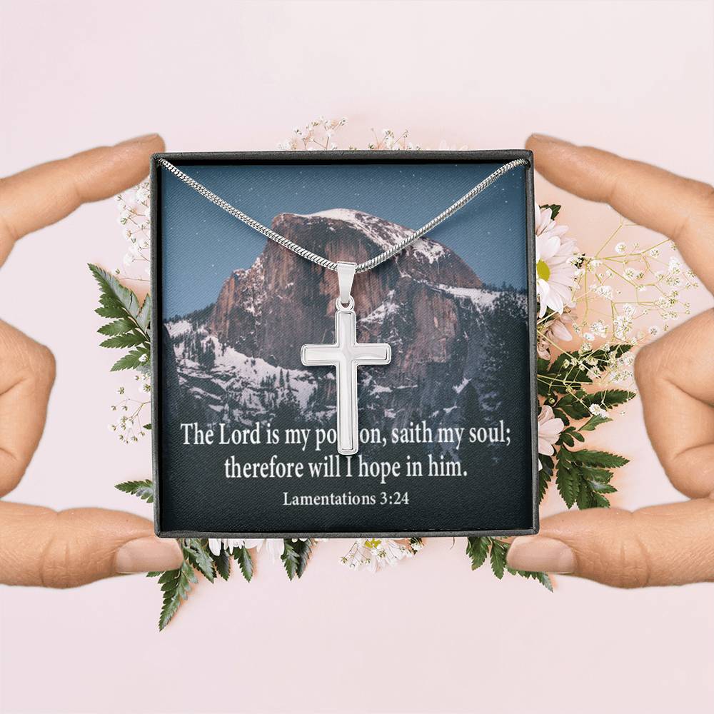 Scripture Card Lamentations 32:4 Cross Card Necklace w Stainless Steel Pendant Religious Gift-Express Your Love Gifts