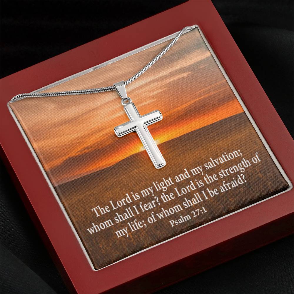 Scripture Card Lord Is My Salvation Psalm 27:1 Cross Card Necklace w Stainless Steel Pendant Religious Gift-Express Your Love Gifts