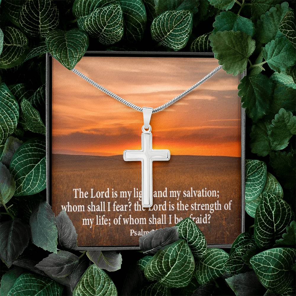 Scripture Card Lord Is My Salvation Psalm 27:1 Cross Card Necklace w Stainless Steel Pendant Religious Gift-Express Your Love Gifts