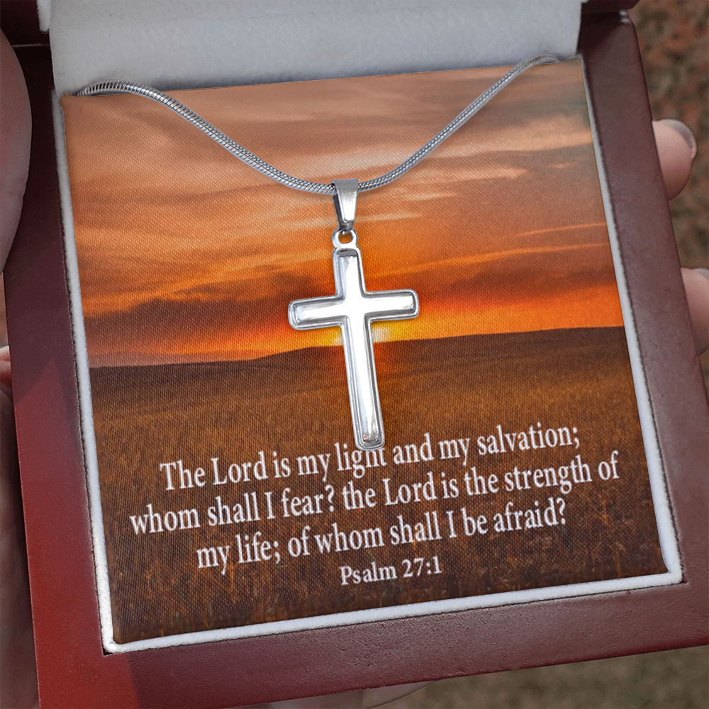 Scripture Card Lord Is My Salvation Psalm 27:1 Cross Card Necklace w Stainless Steel Pendant Religious Gift-Express Your Love Gifts
