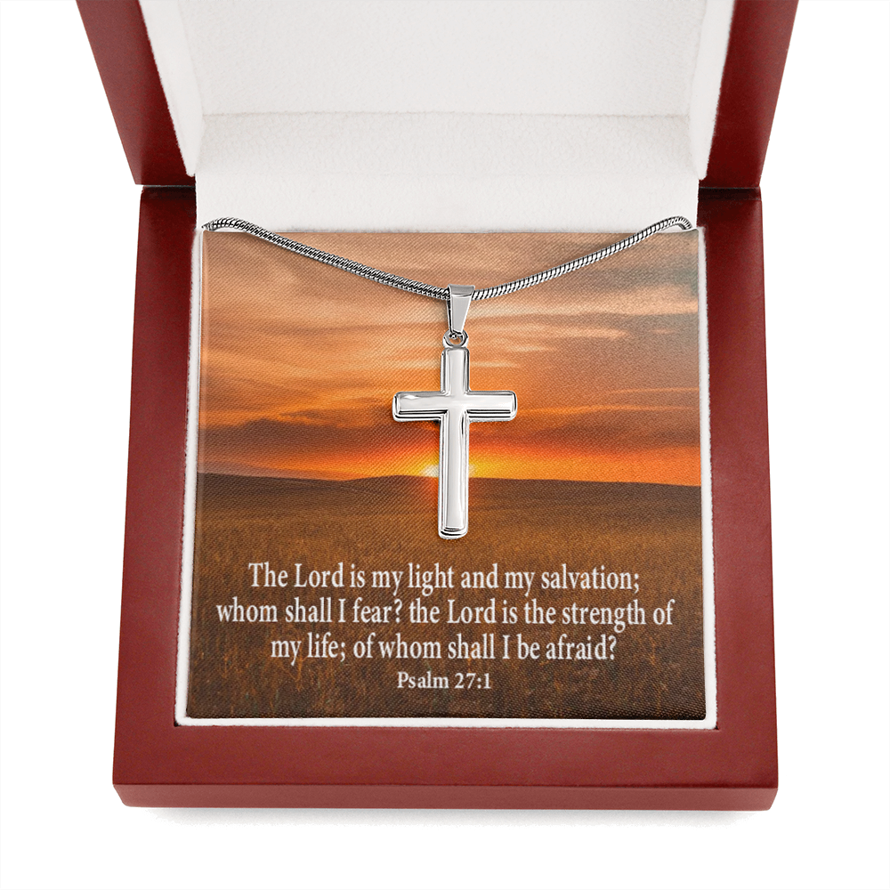 Scripture Card Lord Is My Salvation Psalm 27:1 Cross Card Necklace w Stainless Steel Pendant Religious Gift-Express Your Love Gifts