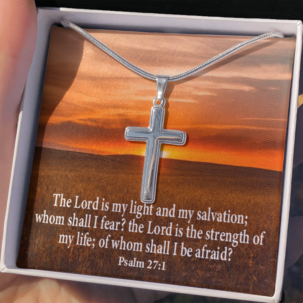 Scripture Card Lord Is My Salvation Psalm 27:1 Cross Card Necklace w Stainless Steel Pendant Religious Gift-Express Your Love Gifts