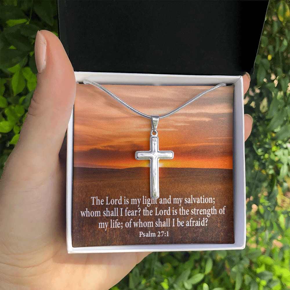 Scripture Card Lord Is My Salvation Psalm 27:1 Cross Card Necklace w Stainless Steel Pendant Religious Gift-Express Your Love Gifts