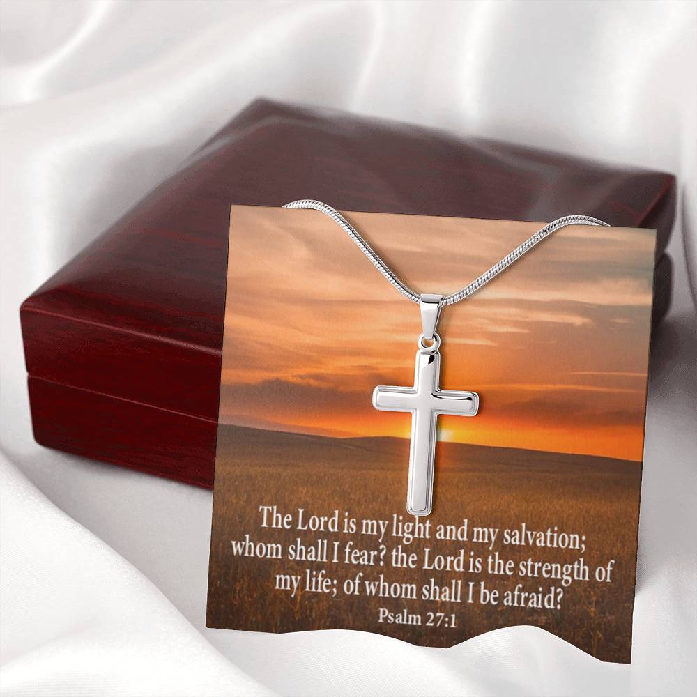 Scripture Card Lord Is My Salvation Psalm 27:1 Cross Card Necklace w Stainless Steel Pendant Religious Gift-Express Your Love Gifts