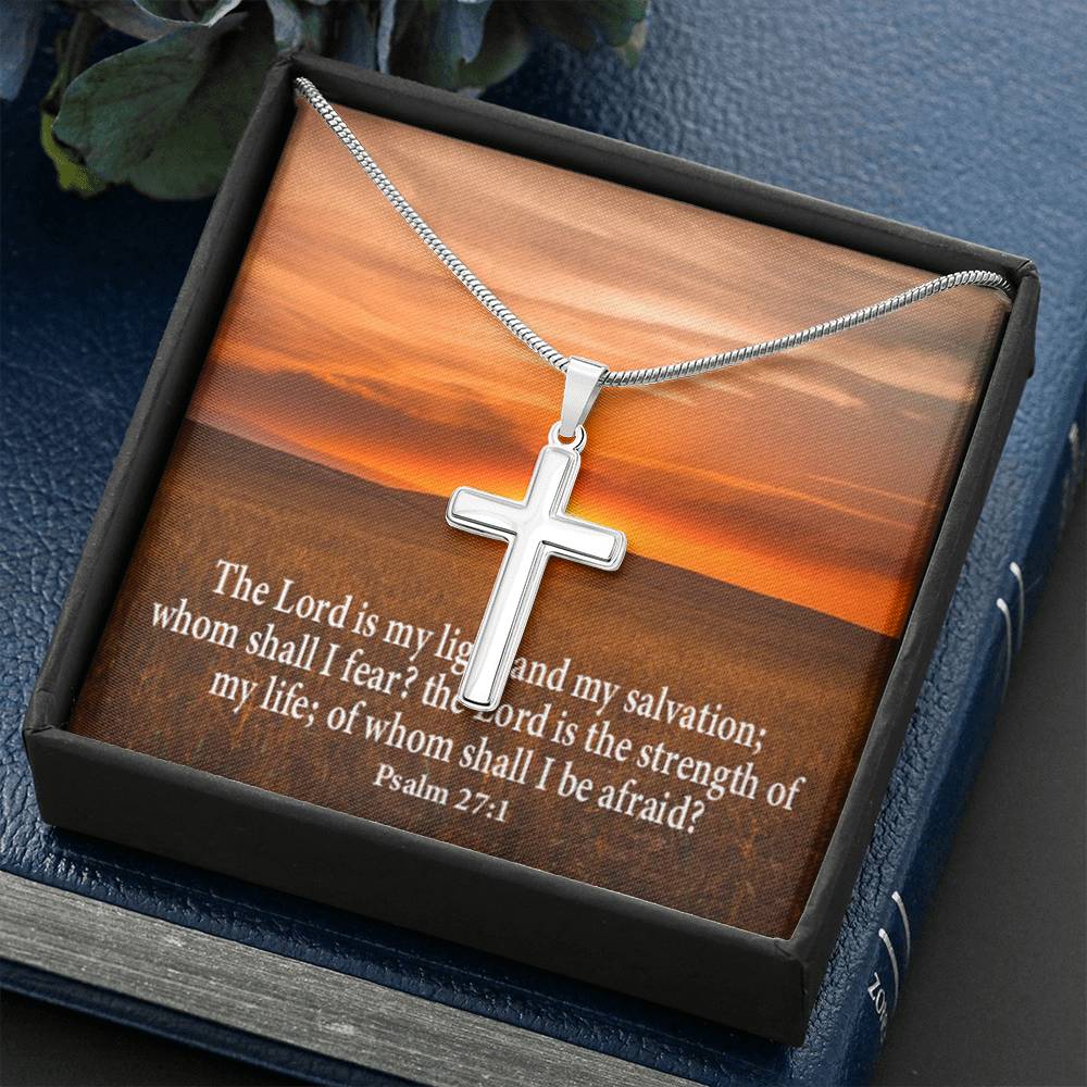 Scripture Card Lord Is My Salvation Psalm 27:1 Cross Card Necklace w Stainless Steel Pendant Religious Gift-Express Your Love Gifts