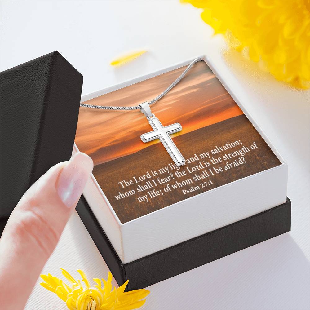 Scripture Card Lord Is My Salvation Psalm 27:1 Cross Card Necklace w Stainless Steel Pendant Religious Gift-Express Your Love Gifts