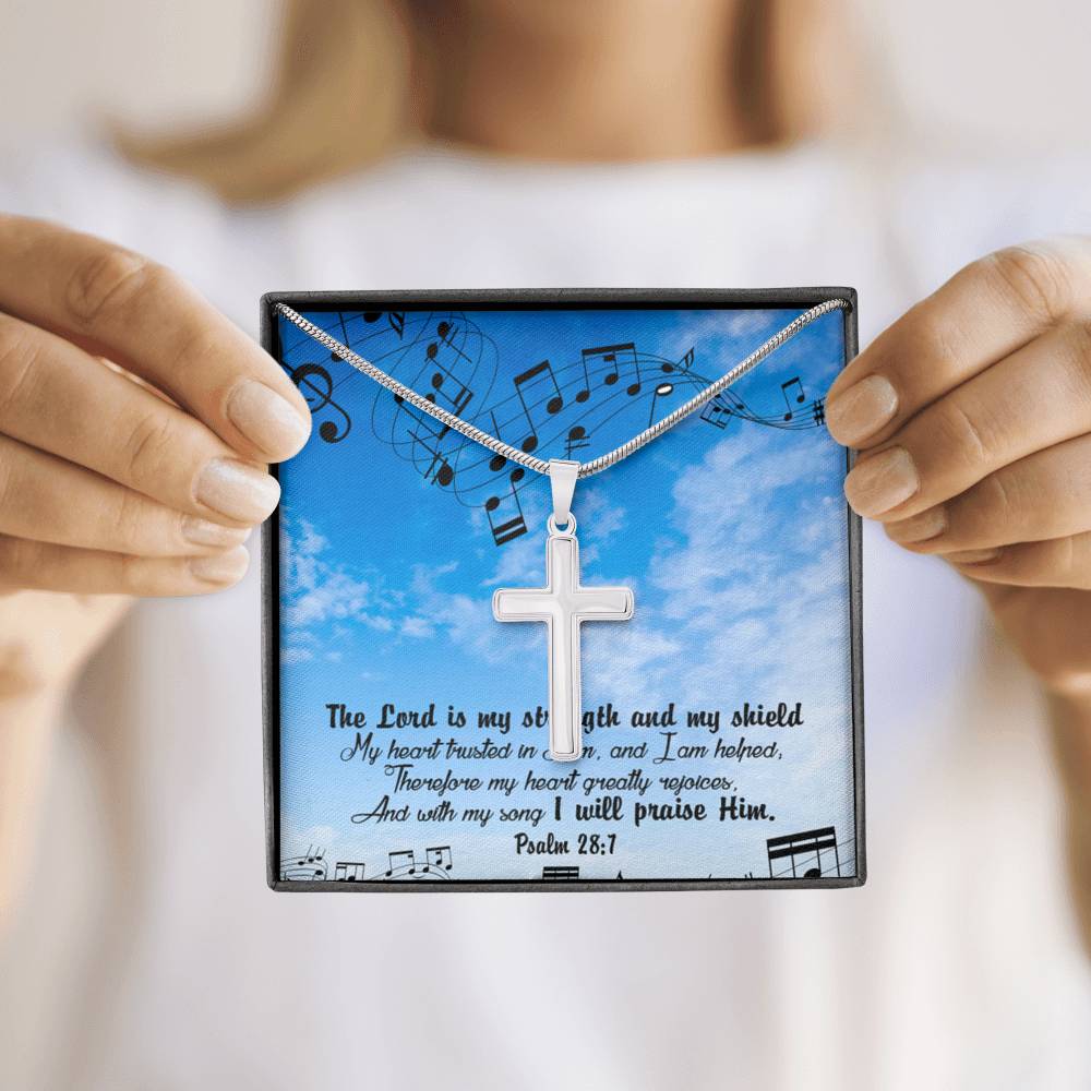 Scripture Card Lord Is My Strength Psalm 28:7Cross Card Necklace w Stainless Steel Pendant Religious Gift-Express Your Love Gifts