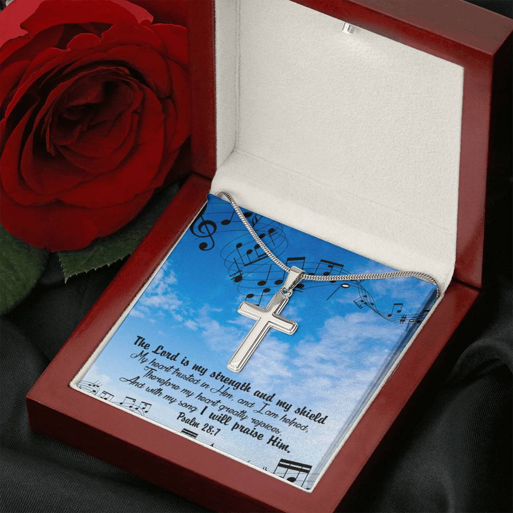 Scripture Card Lord Is My Strength Psalm 28:7Cross Card Necklace w Stainless Steel Pendant Religious Gift-Express Your Love Gifts