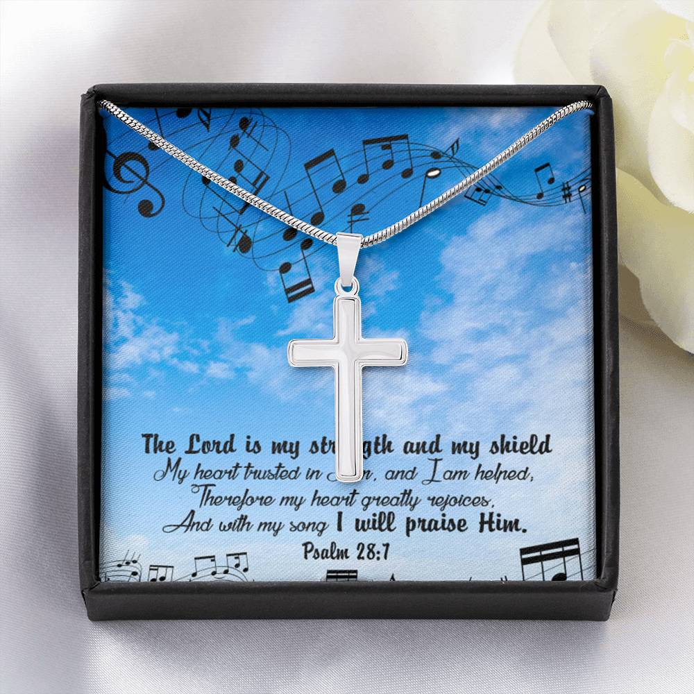 Scripture Card Lord Is My Strength Psalm 28:7Cross Card Necklace w Stainless Steel Pendant Religious Gift-Express Your Love Gifts