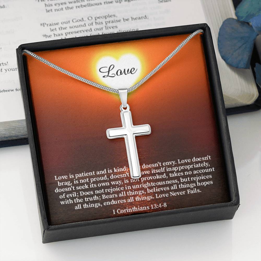 Scripture Card Love Corinthians English Faith 1 Corinthians 13:4-8 Cross Card Necklace w Stainless Steel Pendant Religious Gift-Express Your Love Gifts