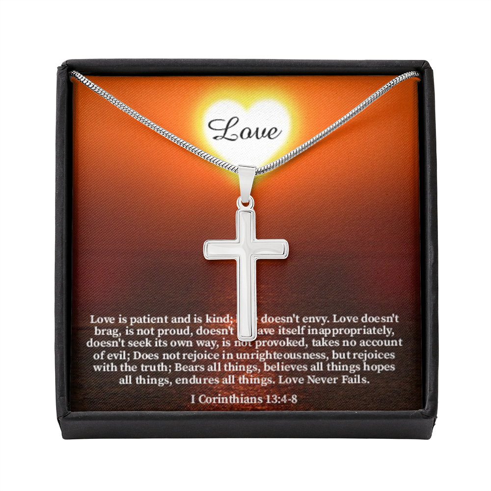 Scripture Card Love Corinthians English Faith 1 Corinthians 13:4-8 Cross Card Necklace w Stainless Steel Pendant Religious Gift-Express Your Love Gifts
