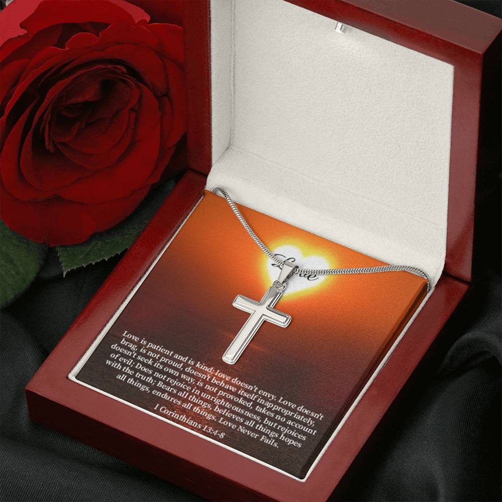 Scripture Card Love Corinthians English Faith 1 Corinthians 13:4-8 Cross Card Necklace w Stainless Steel Pendant Religious Gift-Express Your Love Gifts