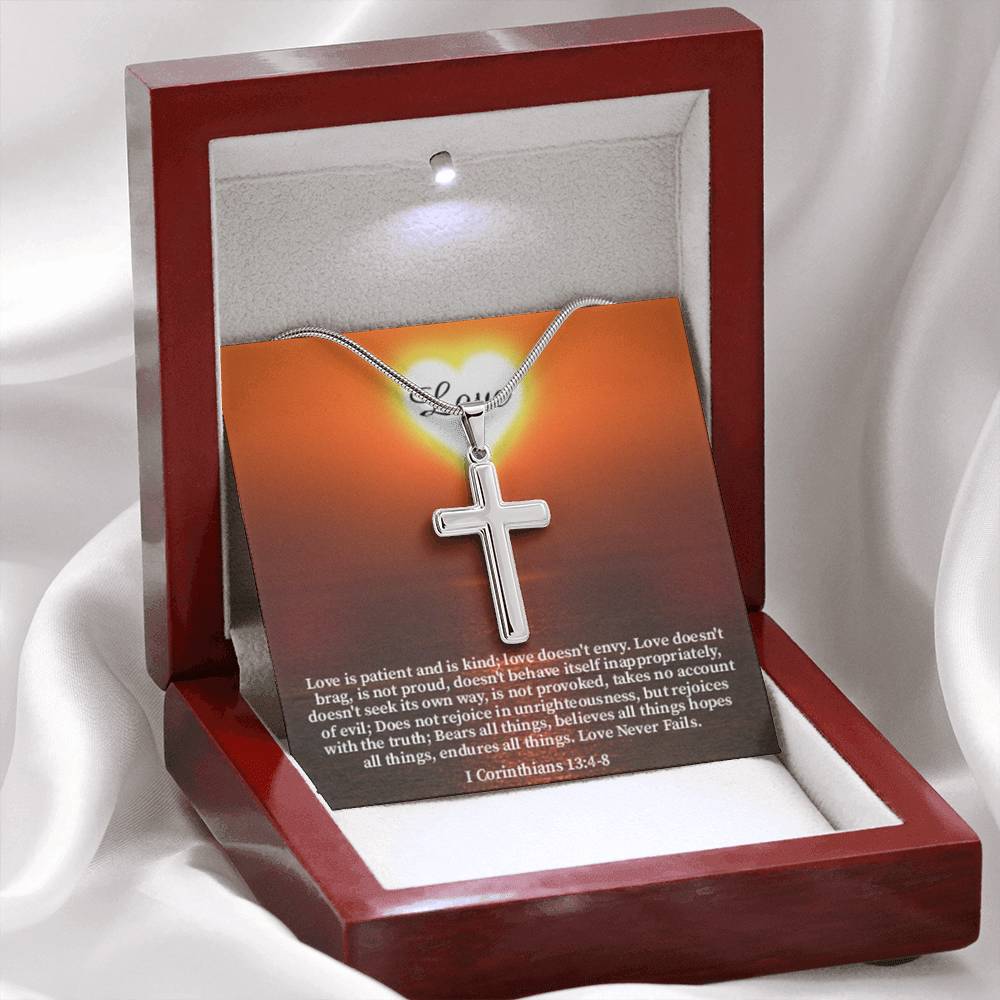 Scripture Card Love Corinthians English Faith 1 Corinthians 13:4-8 Cross Card Necklace w Stainless Steel Pendant Religious Gift-Express Your Love Gifts
