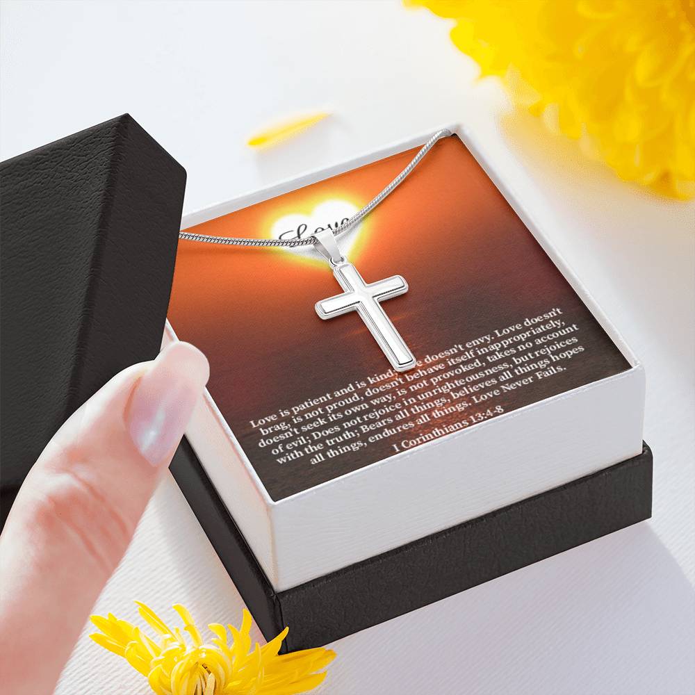 Scripture Card Love Corinthians English Faith 1 Corinthians 13:4-8 Cross Card Necklace w Stainless Steel Pendant Religious Gift-Express Your Love Gifts