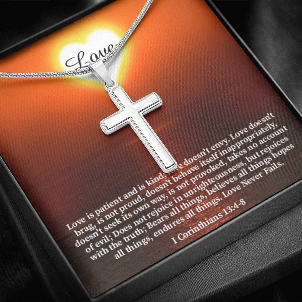 Scripture Card Love Corinthians English Faith 1 Corinthians 13:4-8 Cross Card Necklace w Stainless Steel Pendant Religious Gift-Express Your Love Gifts
