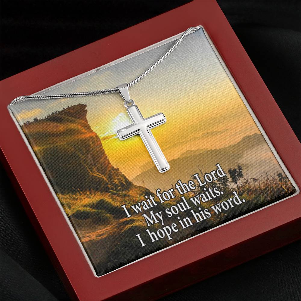 Scripture Card My Soul Waits Inspirational Cross Card Necklace w Stainless Steel Pendant Religious Gift-Express Your Love Gifts