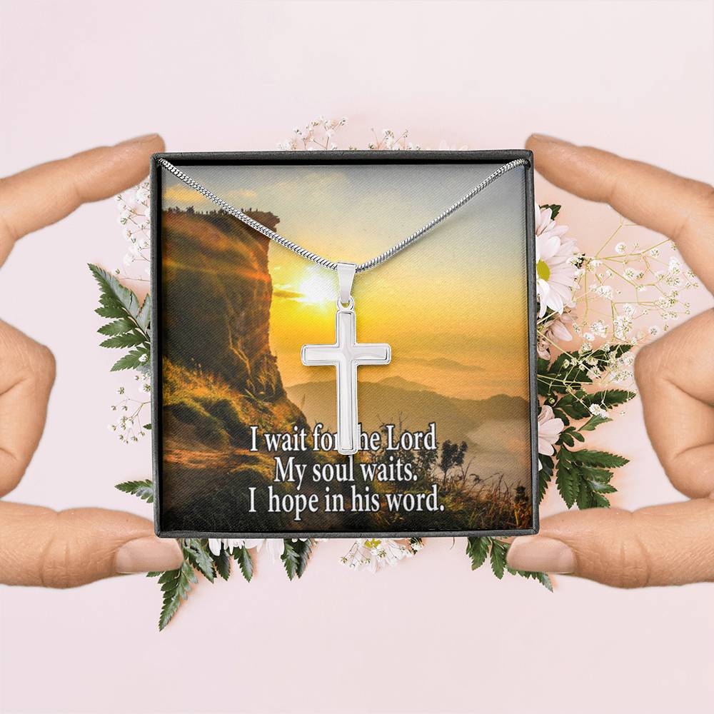Scripture Card My Soul Waits Inspirational Cross Card Necklace w Stainless Steel Pendant Religious Gift-Express Your Love Gifts
