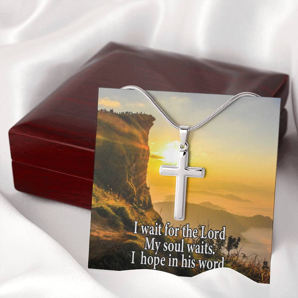 Scripture Card My Soul Waits Inspirational Cross Card Necklace w Stainless Steel Pendant Religious Gift-Express Your Love Gifts