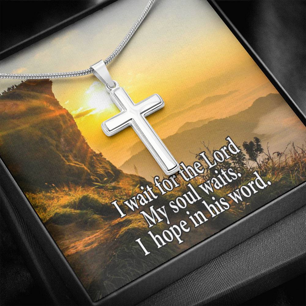 Scripture Card My Soul Waits Inspirational Cross Card Necklace w Stainless Steel Pendant Religious Gift-Express Your Love Gifts