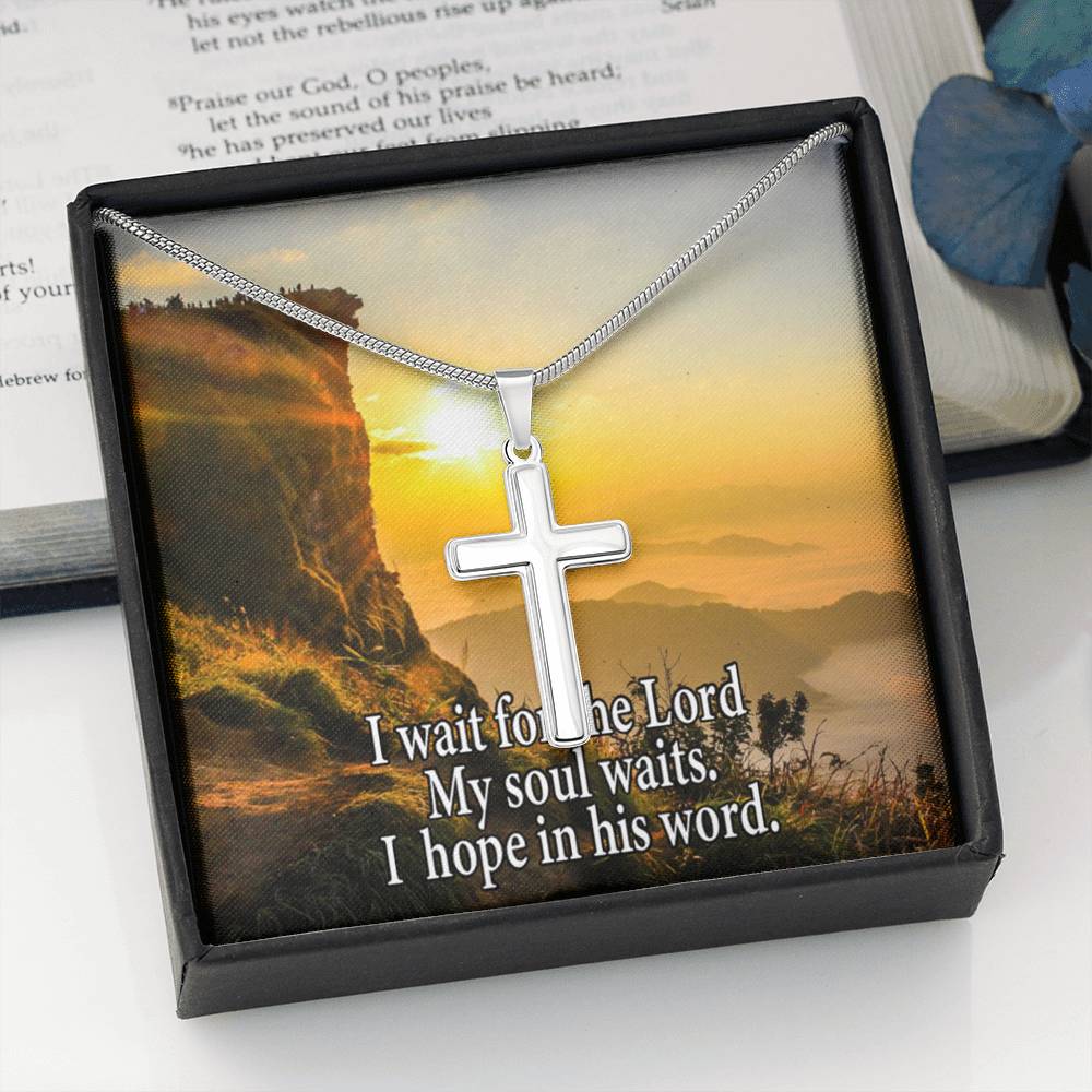 Scripture Card My Soul Waits Inspirational Cross Card Necklace w Stainless Steel Pendant Religious Gift-Express Your Love Gifts