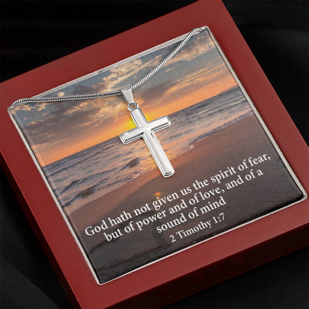 Scripture Card No Fear Faith 2 Timothy 1:7 Cross Card Necklace w Stainless Steel Pendant Religious Gift-Express Your Love Gifts