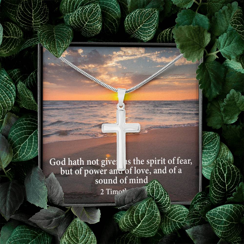 Scripture Card No Fear Faith 2 Timothy 1:7 Cross Card Necklace w Stainless Steel Pendant Religious Gift-Express Your Love Gifts