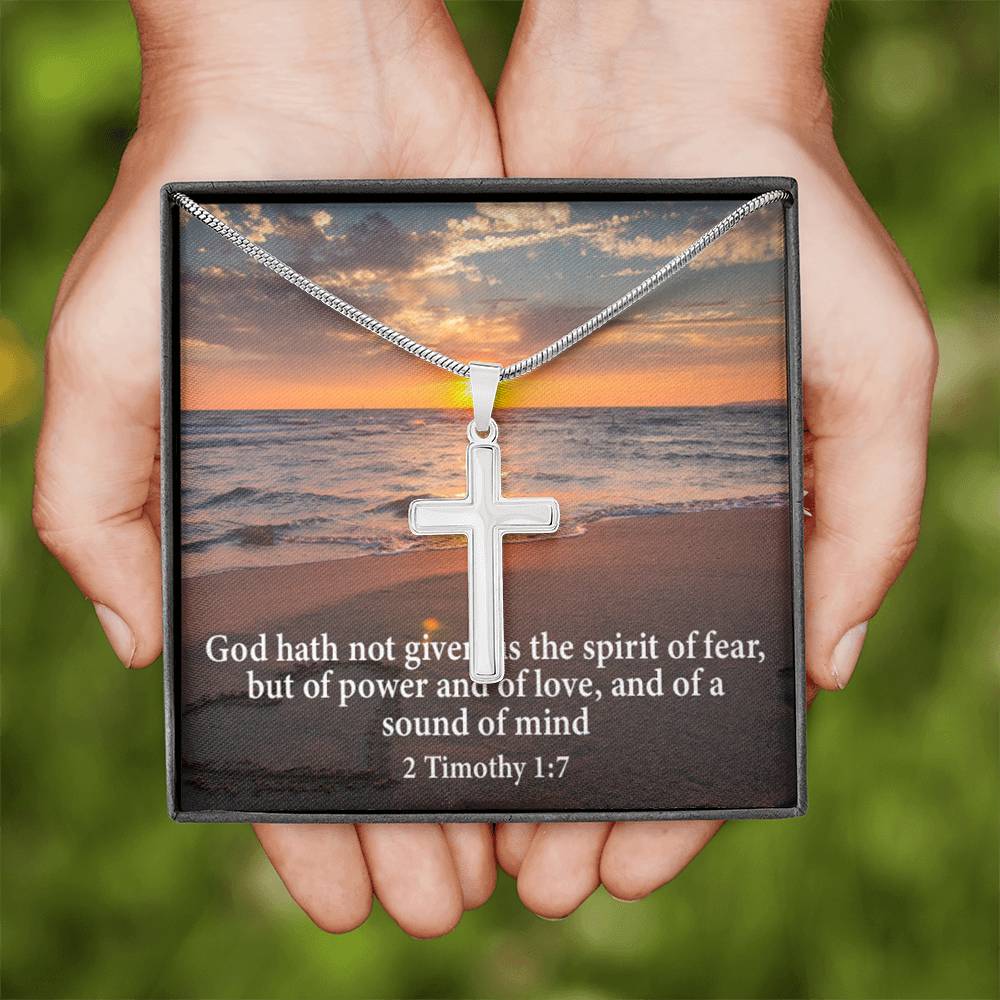 Scripture Card No Fear Faith 2 Timothy 1:7 Cross Card Necklace w Stainless Steel Pendant Religious Gift-Express Your Love Gifts