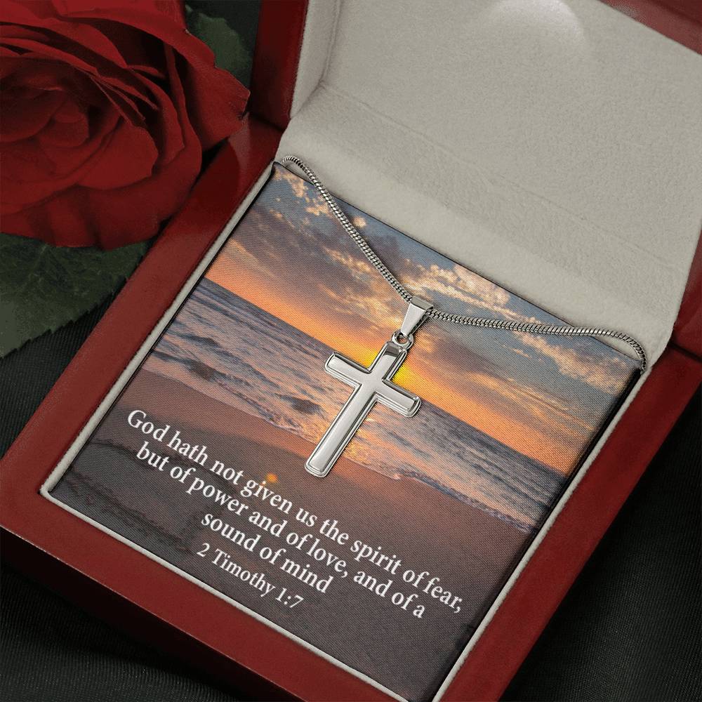 Scripture Card No Fear Faith 2 Timothy 1:7 Cross Card Necklace w Stainless Steel Pendant Religious Gift-Express Your Love Gifts