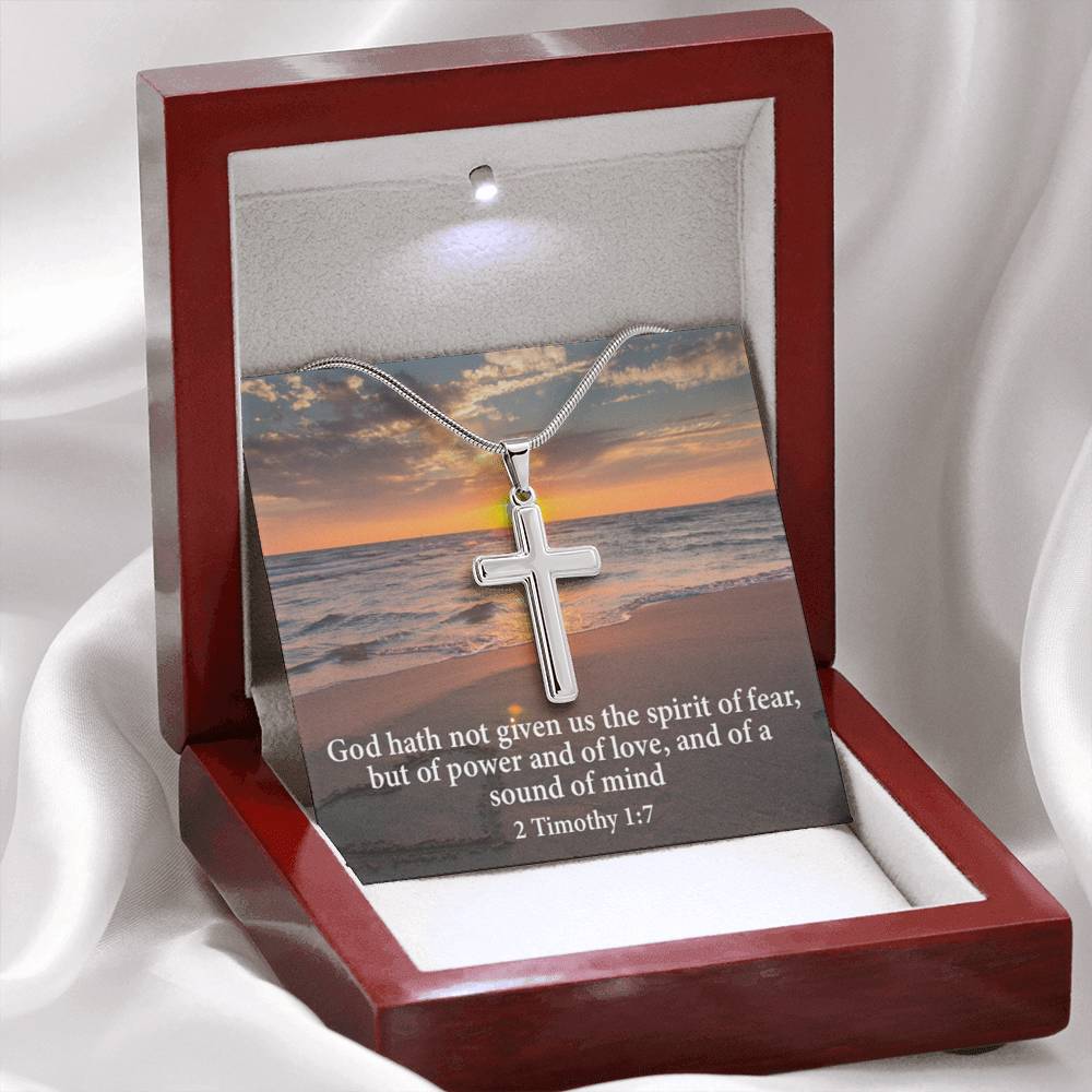 Scripture Card No Fear Faith 2 Timothy 1:7 Cross Card Necklace w Stainless Steel Pendant Religious Gift-Express Your Love Gifts