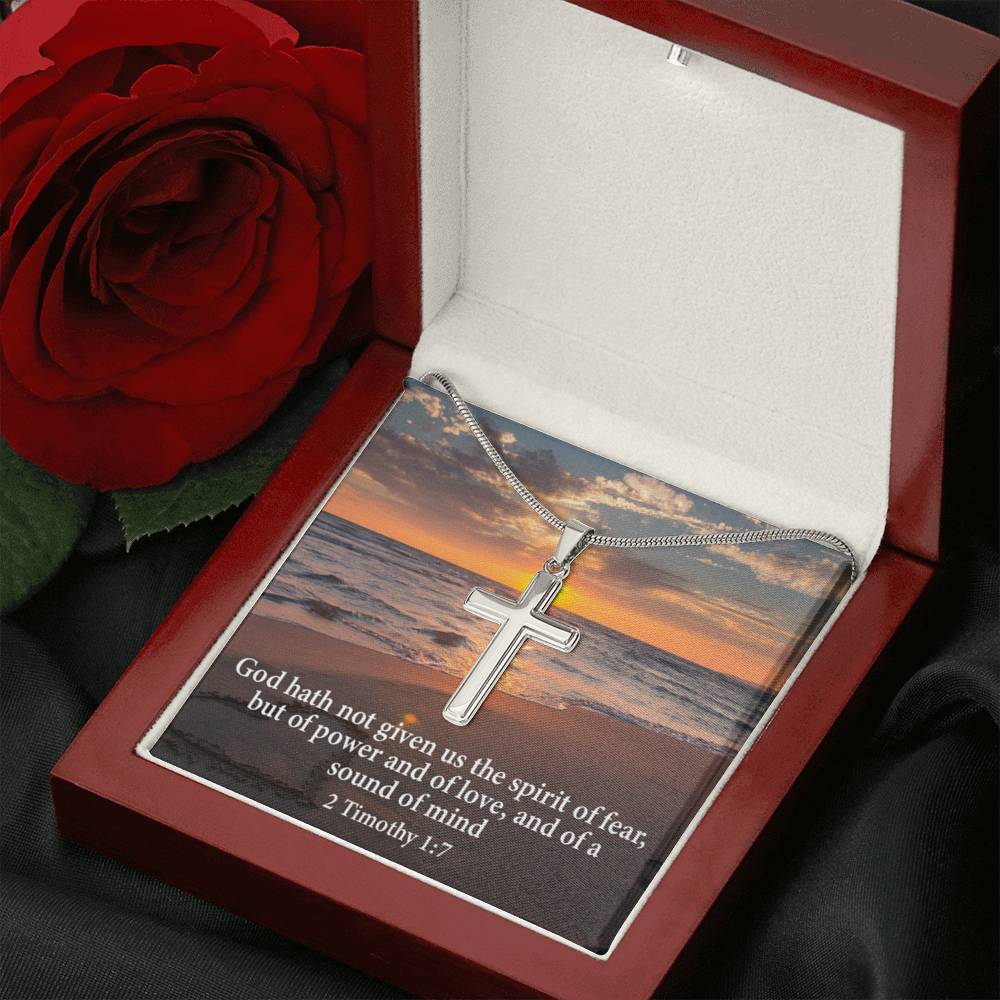Scripture Card No Fear Faith 2 Timothy 1:7 Cross Card Necklace w Stainless Steel Pendant Religious Gift-Express Your Love Gifts