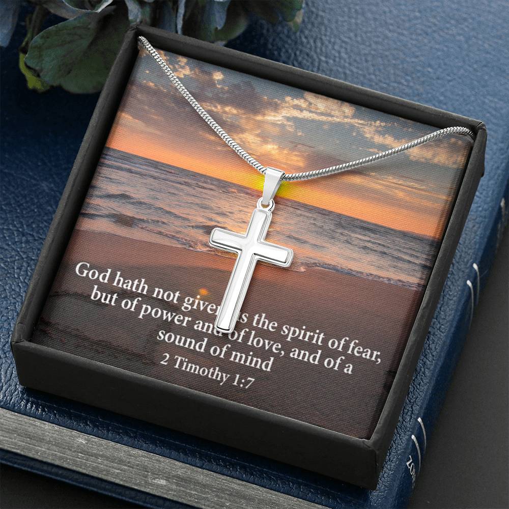 Scripture Card No Fear Faith 2 Timothy 1:7 Cross Card Necklace w Stainless Steel Pendant Religious Gift-Express Your Love Gifts