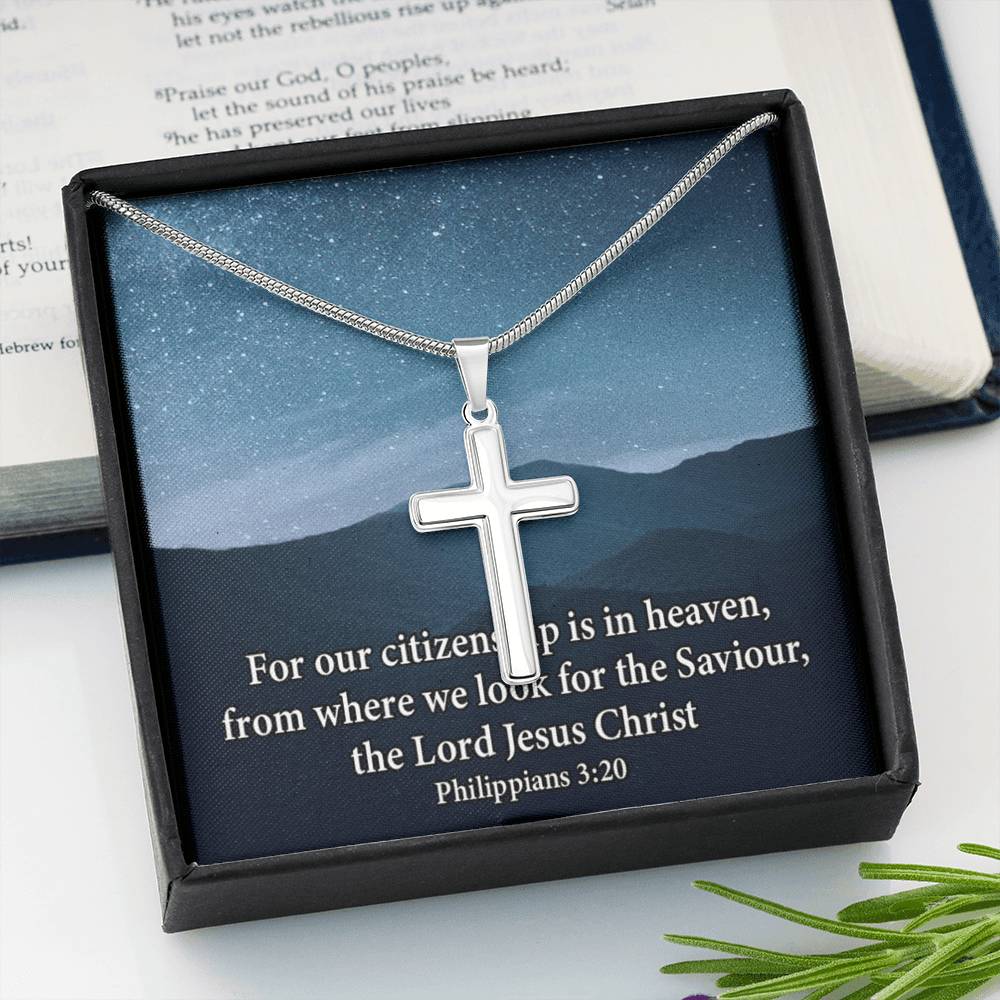 Scripture Card Philippians 3:20 Cross Card Necklace w Stainless Steel Pendant Religious Gift-Express Your Love Gifts